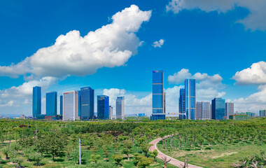 Obraz premium CBD landscape of Yiwu City, Zhejiang Province, China