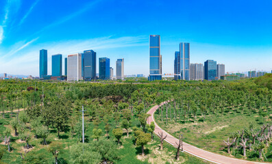 Fototapeta premium CBD landscape of Yiwu City, Zhejiang Province, China