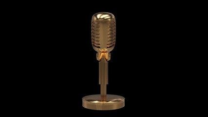 Microphone Gold Plated Rotating With Alpha Channel, Perfect loop, It can be used in podcast program graphics, talk show videos, etc.