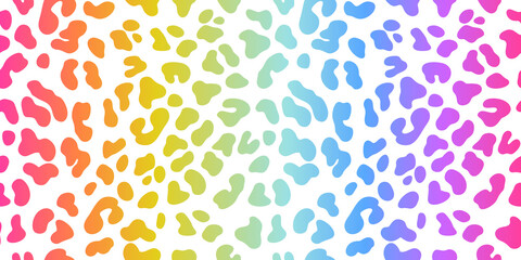 Rainbow leopard vector seamless pattern. Neon gradient