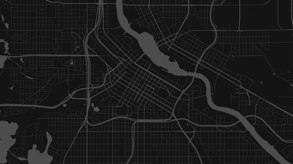 Black and dark grey Minneapolis city area vector background map, streets and water cartography illustration.