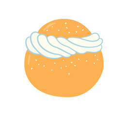 Semla, vastlakukkel, laskiaispulla or fastlagsbulle is a traditional sweet roll made in various forms. Traditional swedish sweets. Hand drawn isolated vector illustration on white background