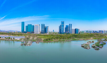 Fototapeta na wymiar CBD landscape of Yiwu City, Zhejiang Province, China
