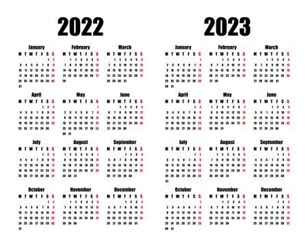 calendar 2022 and 2023, week starts on Monday, basic business template. vector illustration