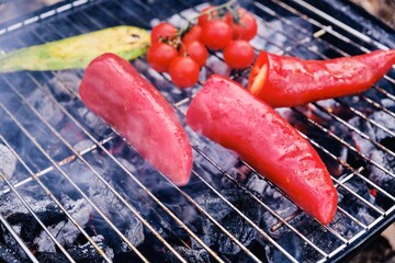 Vegetables grill marinade bbq healthy,  grid hot.