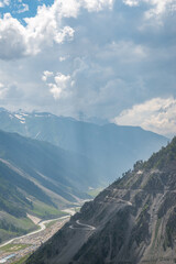 Naklejka premium Beautiful mountain summer view with snow of Sonamarg to zero points, Jammu and Kashmir state, India