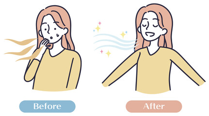 口臭くさい　女性　イラスト