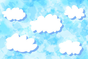 影のある　雲　空　吹き出し　素材　背景　水彩風