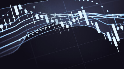 Abstract financial trading graphs and digital number of foreign exchange market trading on monitor. Background of gold and blue digital chart to represent stock market trend.