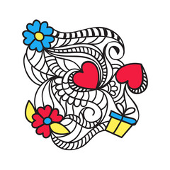 A modern illustration of a happy mother's day, with paper flowers and letter on. The illustration can be used in the newsletter, brochures, postcards, tickets, advertisements, banners, greetings, card