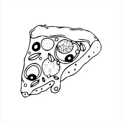 Vector image of a slice of pizza in the style of doodle 