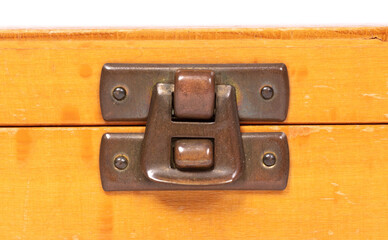 Lock on old wood box, isolated