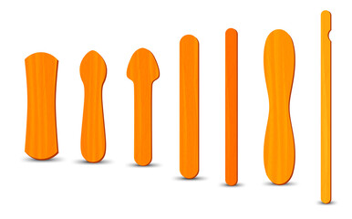 Set of realistic popsicle stircks. Ice lolly sticks, vector illustration, summer season.