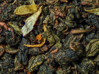 Green tea with jasmine. View from above. Close up. A high resolution.