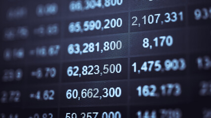 Obraz premium Abstract financial trading graphs and digital number of foreign exchange market trading on monitor. Background of gold and blue digital chart to represent stock market trend.