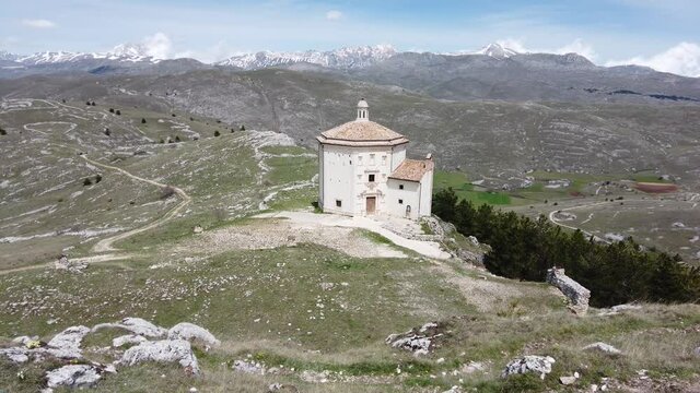 Baptistery of Santa Maria della Piet&agrave; near Rocca Calascio on a sunny spring afternoon. Abruzzo, Italy.
