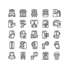Set of smartphone function app and web outline style icon and illustration
