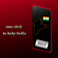 covid india, concept of help, help in one click, phone with map on the screen