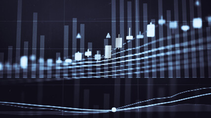 Charts of stock market instruments with various type of indicators and volume analysis for professional technical analysis on the monitor of a computer. Fundamental and technical analysis concept.	