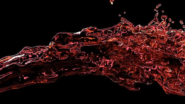 Red liquid stream jet in 3d style on black background Liquid splash Water texture super slow motion 1000fps 4k