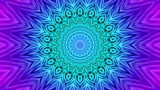 Blue Purple Mandala Abstract Background. Calm animated radial rotating pattern. Looped video.