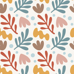 Seamless vector abstract floral pattern with leaves, plants, abstract elements in boho style for fashion, fabric, wallpaper and all prints