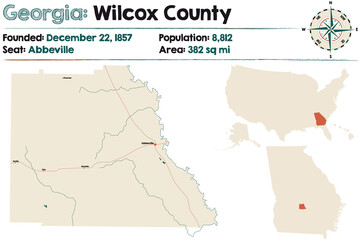 Large and detailed map of Wilcox county in Georgia, USA.