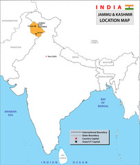 Location map of Jammu and Kashmir.
Jammu and Kashmir map with neighboring countries and border