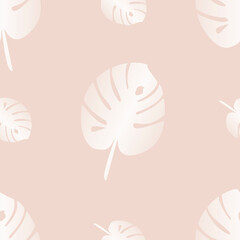 Seamless Pattern with leaves on pink background