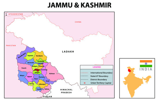 Jammu and Kashmir map. Haryana administrative and political map. Haryana map with neighboring countries and borders.