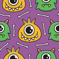 Hand drawn monster cartoon doodle pattern designs for clothes, backgrounds, stickers, wallpapers and more
