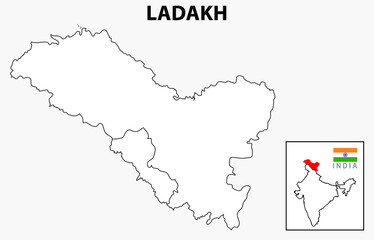 Ladakh map. District map of Ladakh. Outline map pf Ladakh. Blank and white map.