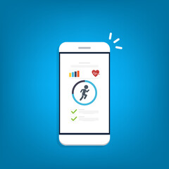 Fitness tracker, fitness tracking app on mobile phone screen.