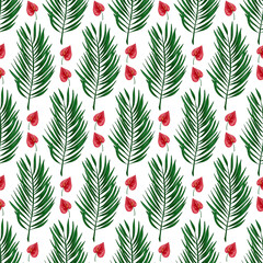 Exotic abstract blue jungle seamless pattern on the white background. Trendy art beach print wallpaper