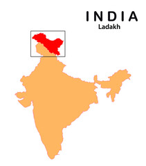 Ladakh state map highlighted on India map