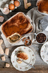 classic Italian tiramisu with cocoa and ladyfingers