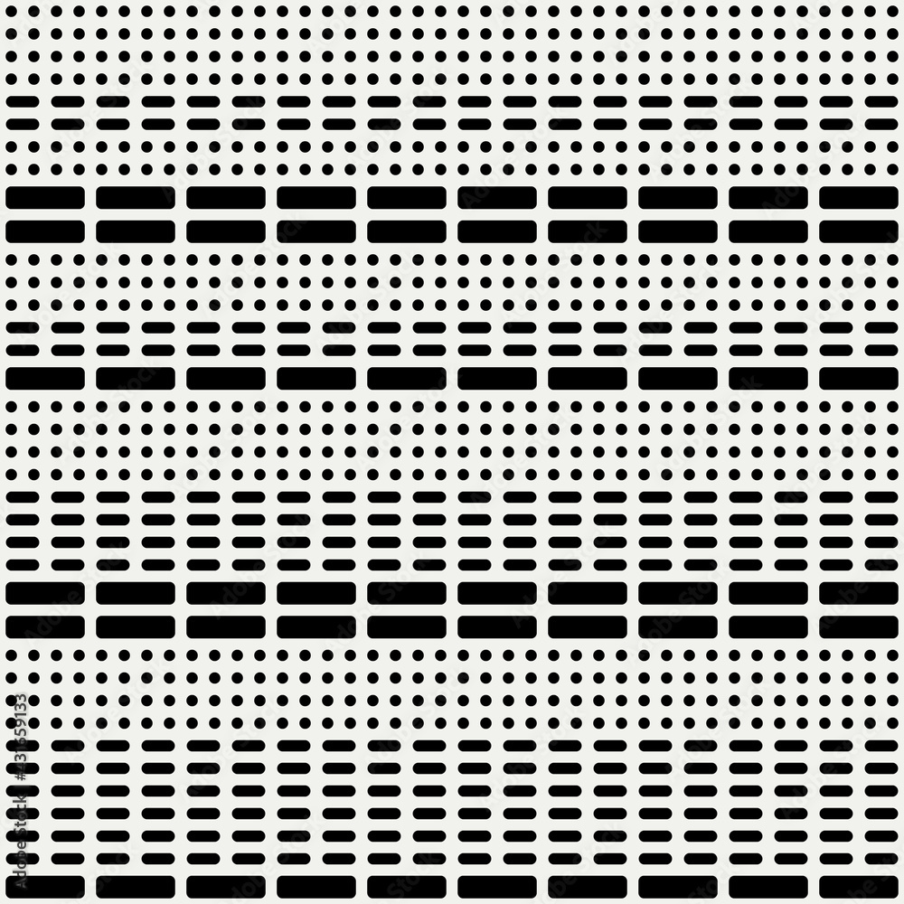 Aufkleber Black circles and rectangles pattern. Vector seamless lines with shapes. Monochrome same horizontal line decor ornament.