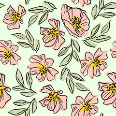 Seamless spring flower vector pattern. Floral background