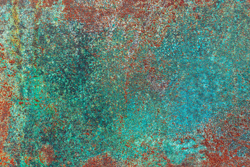 Turquoise and red rustic texture background with craquelure.