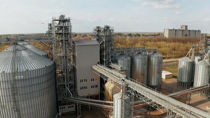 Aerial view of grain storage elevators. Grain storage. Grain storage elevator in the USA. © Ruslan
