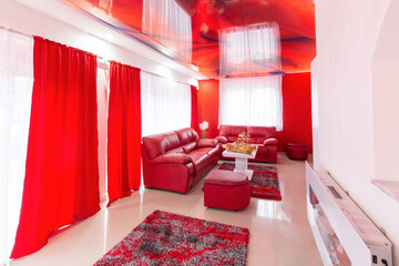 Appetizer dish meze served in a red hotel room