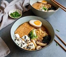 Homemade Japanese cuisine / Spicy Ginger Miso Ramen Soup Noodle / Healthy and delicious, great meal full of goodness, ideal for weight watcher and light eater
