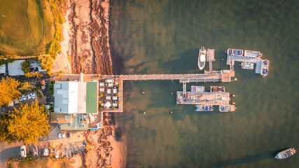 Aerial view of a small port in Barrenjoey Palm Beach, Australia