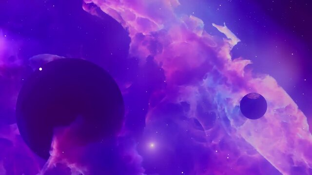 Deep space, planets and nebulae. Animation of 3D render futuristic composition.