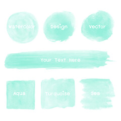 Set Turquoise of watercolor stain