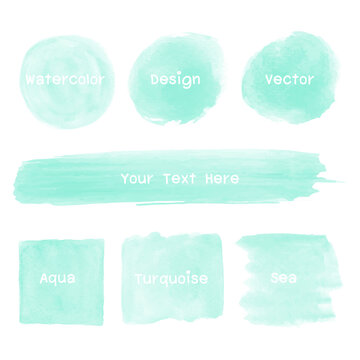 Set Turquoise of watercolor stain