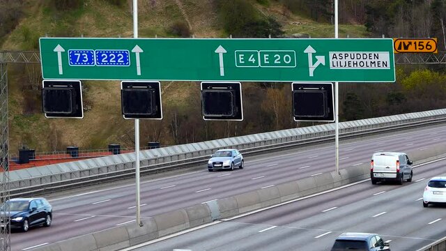Stockholm, Sweden The E4 highway and the exit to Aspudden. 