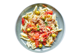 pasta eggplant tomato sauce cheese pasta alla norma vegetable second course snack trend meal copy space food background rustic 