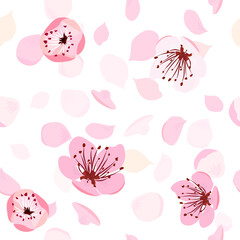 Pink flying petals of sakura seamless pattern. Vector illustration © Мария Неноглядова