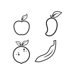 fruit banana,aplle,orange,mango  line icon vector illustration design